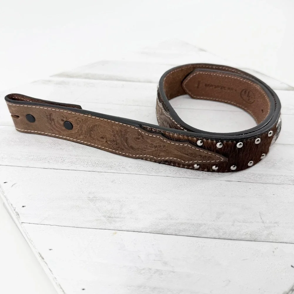 3D Belt Company Kids Size 22 Western Leather Belt Brown Cross Conchos Studs